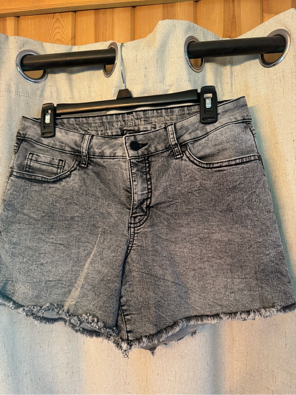 High-Rise Gray Denim Frayed Hem Jean Shorts